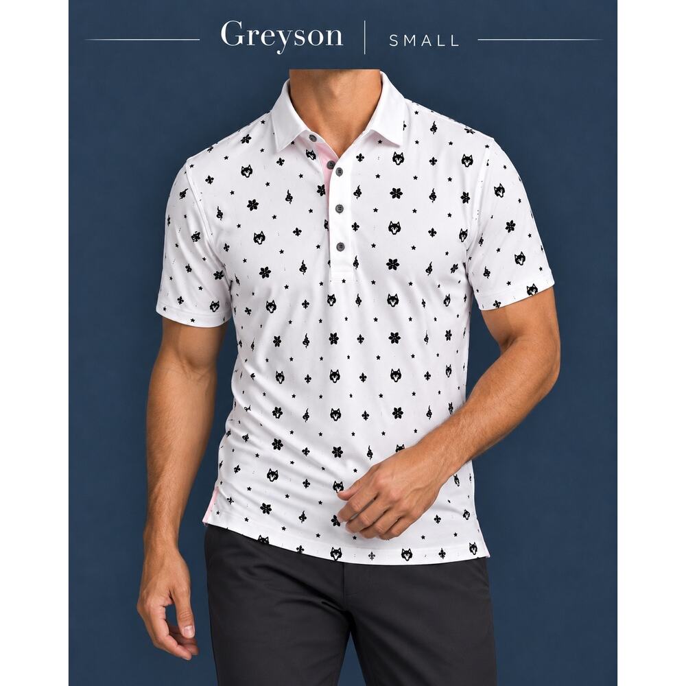 Greyson White Black Wolf Print Polo Small NWOT